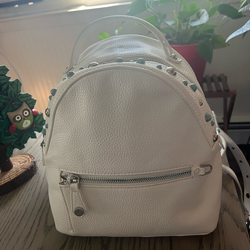 Sam Edelman White Jess pearls and studs mini backpack